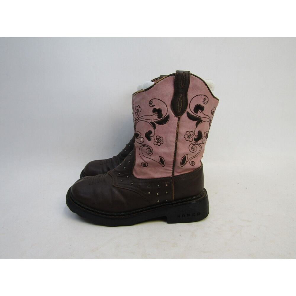 Roper Brand Little Kids Youth Size 13 M Brown Pink Studded Light Up Cowboy Boots